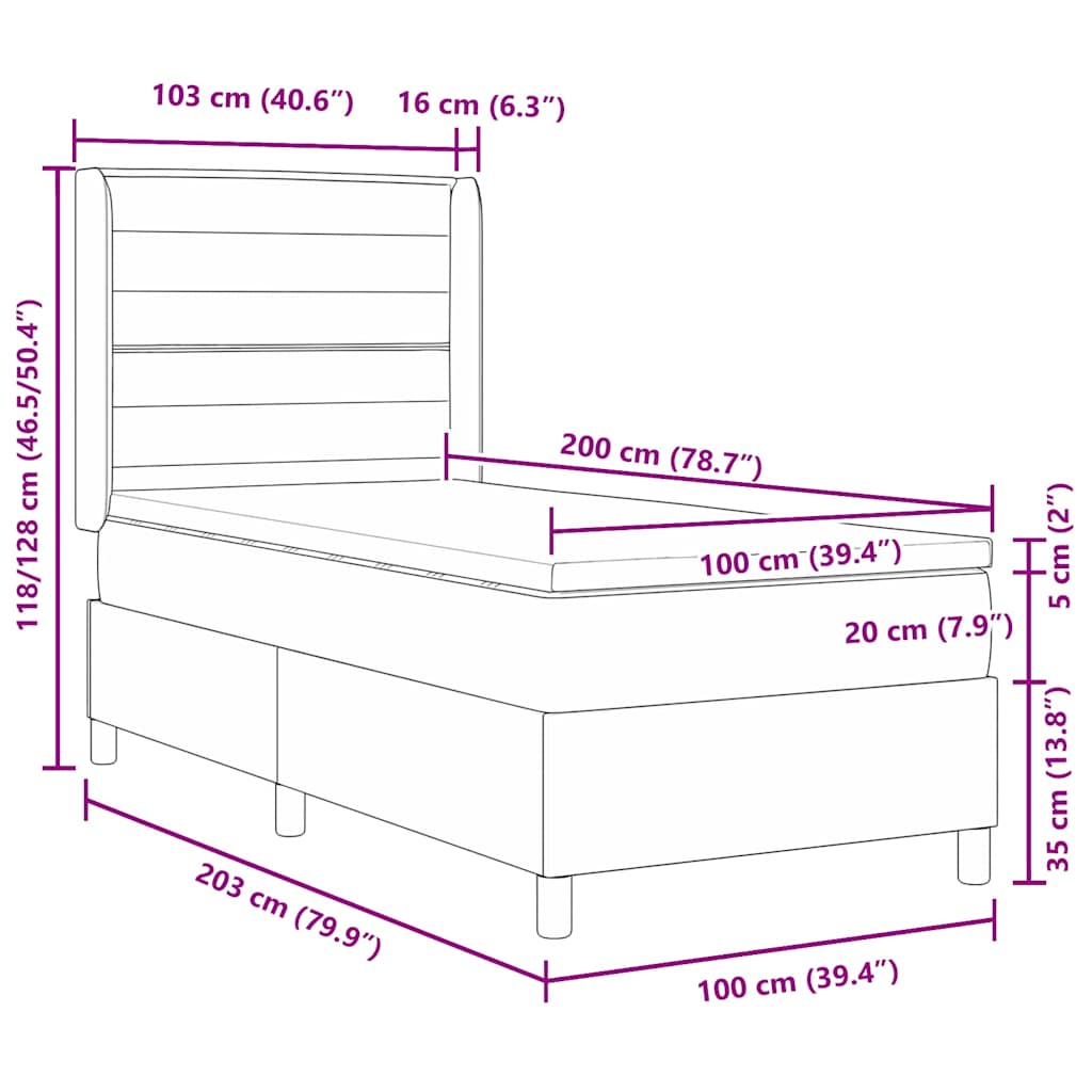 Postel S Boxspringem S Matrací Tmavě Šedá 100 X 200 Cm Textil
