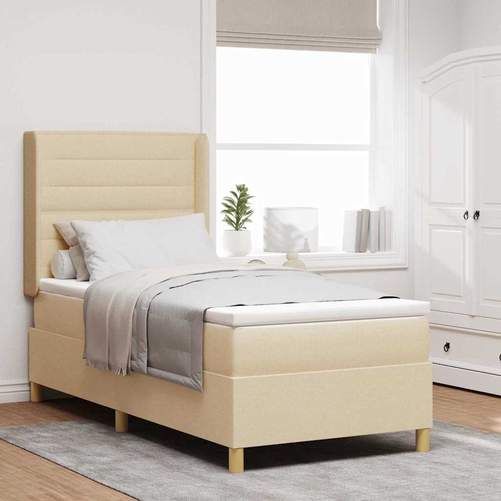 Postel S Boxspringem S Matrací Krémová 100 X 200 Cm Textil