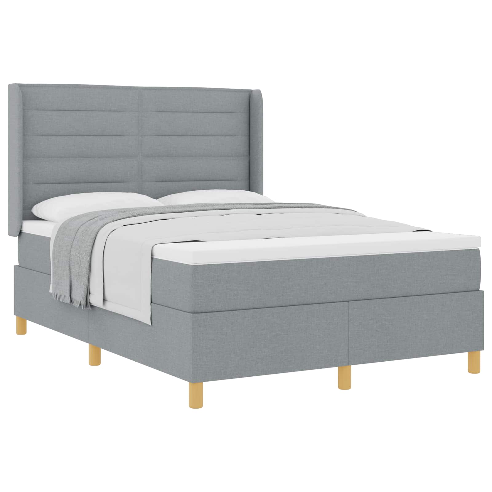 Postel S Boxspringem S Matrací Světle Šedá 140 X 190 Cm Textil