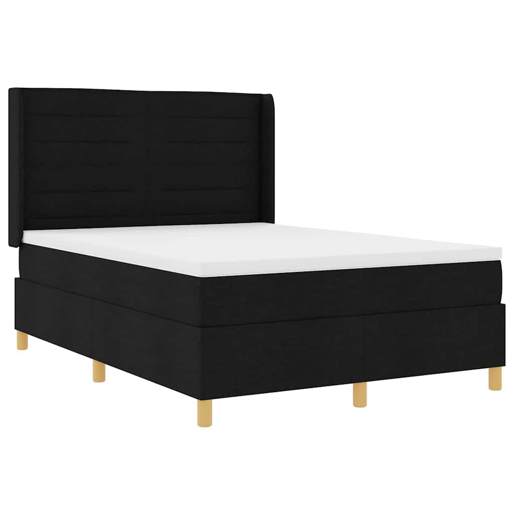 Postel S Boxspringem S Matrací S Čelo Černá 140 X 190 Cm Textil