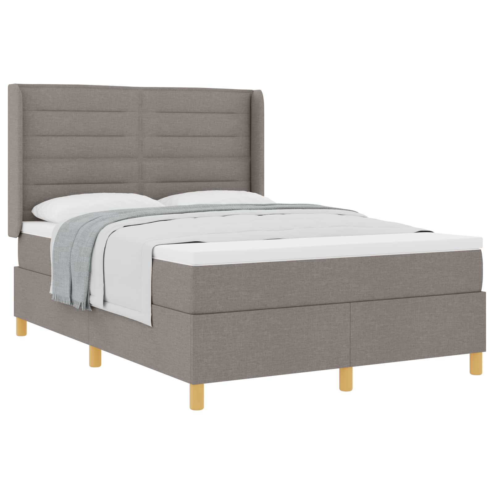 Postel S Boxspringem S Matrací S Čelo Taupe 140 X 190 Cm Textil