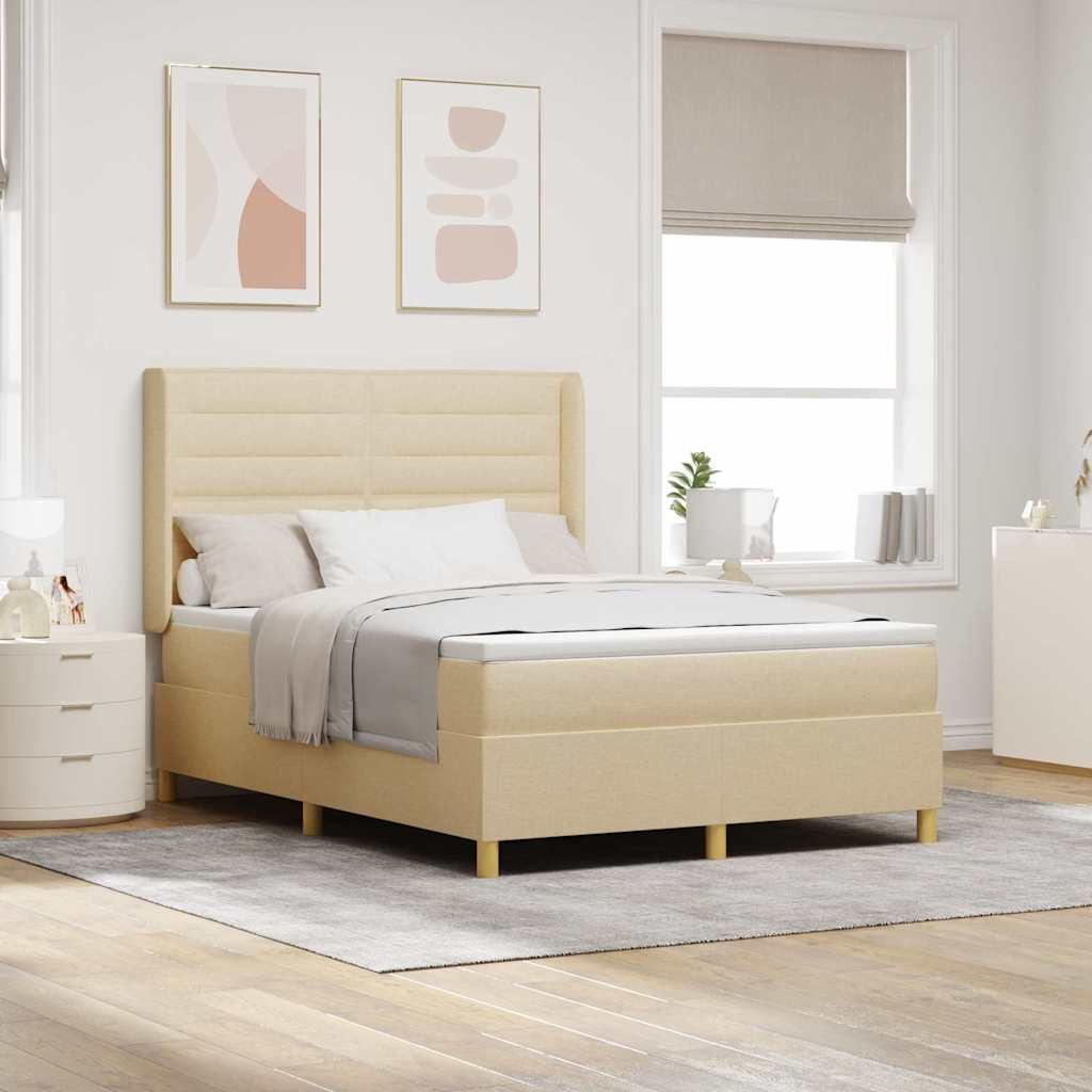 Postel S Boxspringem S Matrací Krémová 140 X 190 Cm Textil
