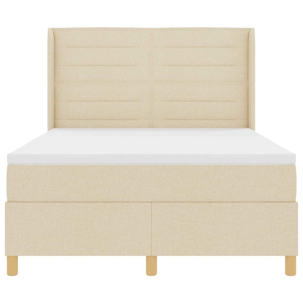 Postel S Boxspringem S Matrací Krémová 140 X 190 Cm Textil