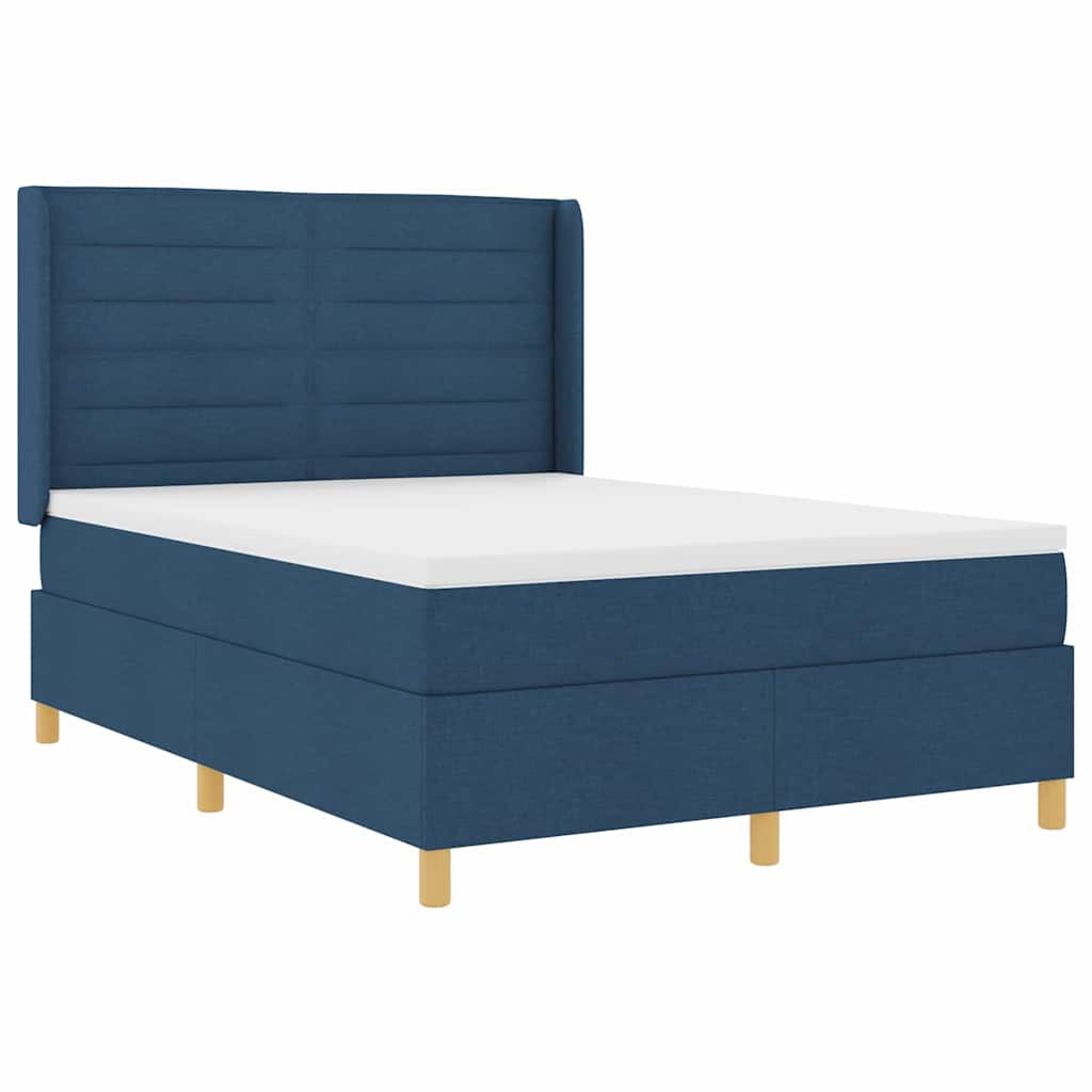 Postel S Boxspringem S Matrací S Čelo Modrá 140 X 190 Cm Textil
