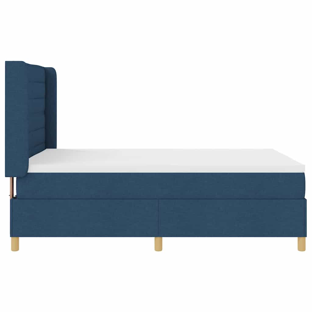 Postel S Boxspringem S Matrací S Čelo Modrá 140 X 190 Cm Textil