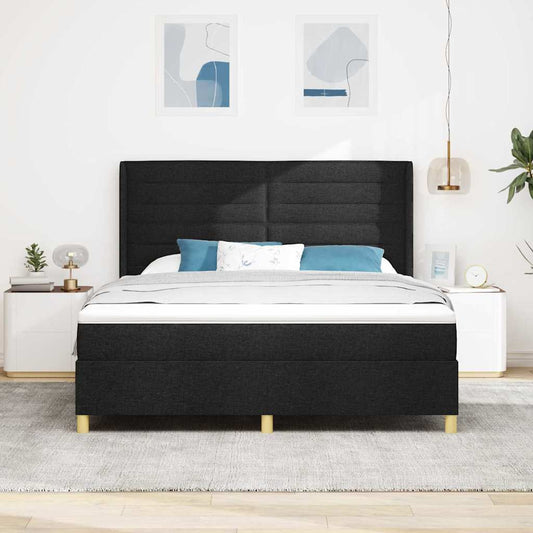 Postel S Boxspringem S Matrací S Čelo Černá 180 X 200 Cm Textil