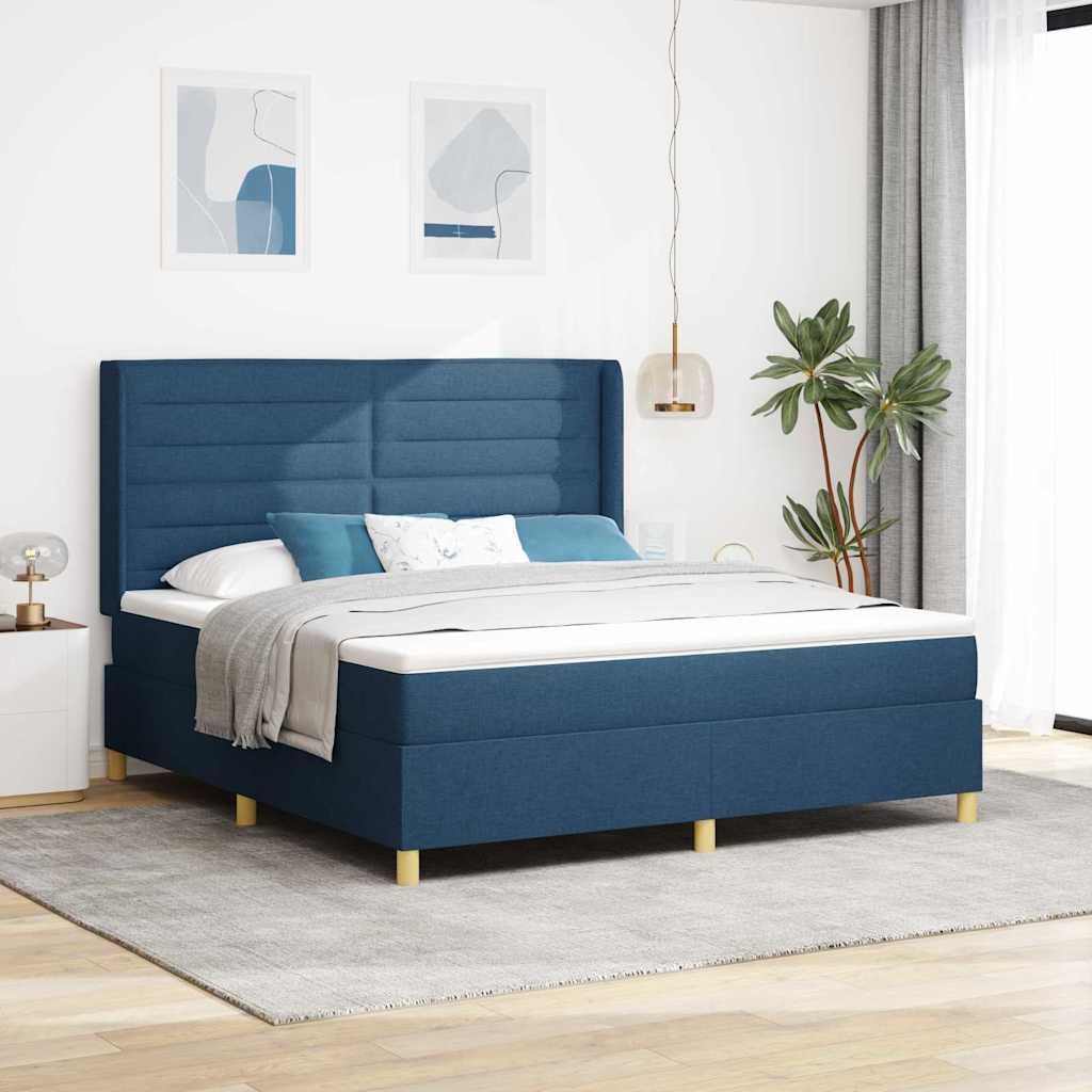 Postel S Boxspringem S Matrací S Čelo Modrá 180 X 200 Cm Textil