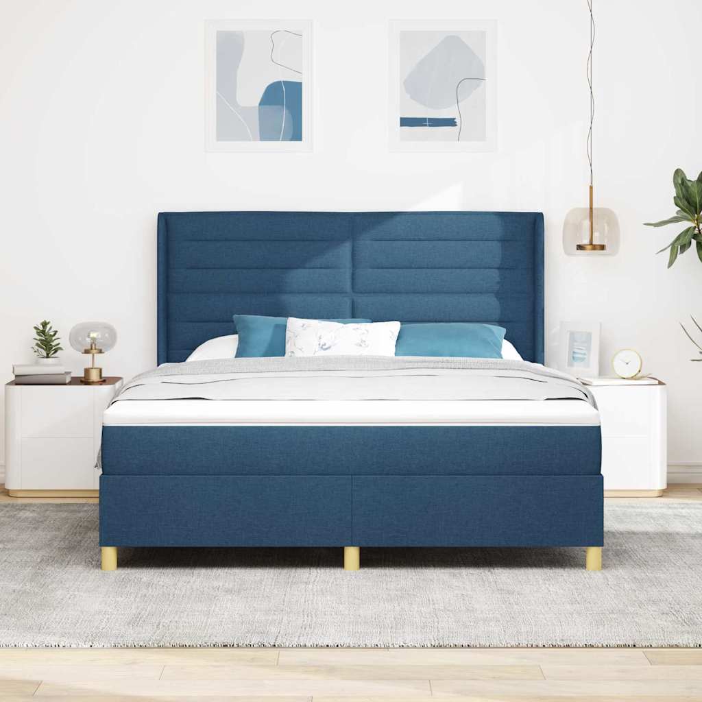 Postel S Boxspringem S Matrací S Čelo Modrá 180 X 200 Cm Textil