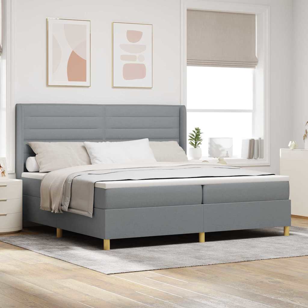Postel S Boxspringem S Matrací Světle Šedá 200 X 200 Cm Textil