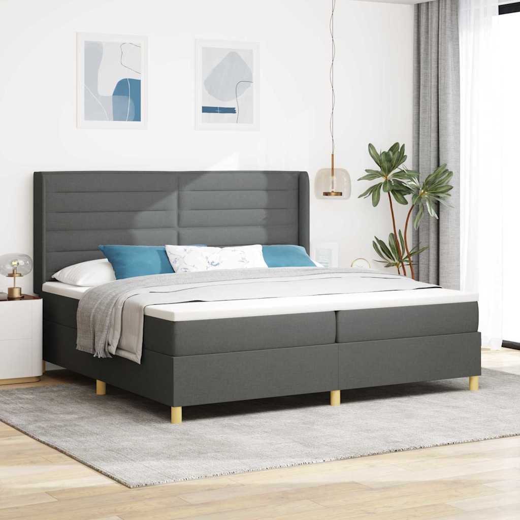 Postel S Boxspringem S Matrací Tmavě Šedá 200 X 200 Cm Textil