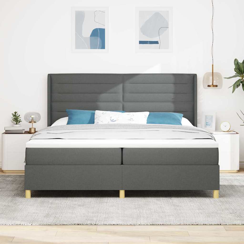Postel S Boxspringem S Matrací Tmavě Šedá 200 X 200 Cm Textil