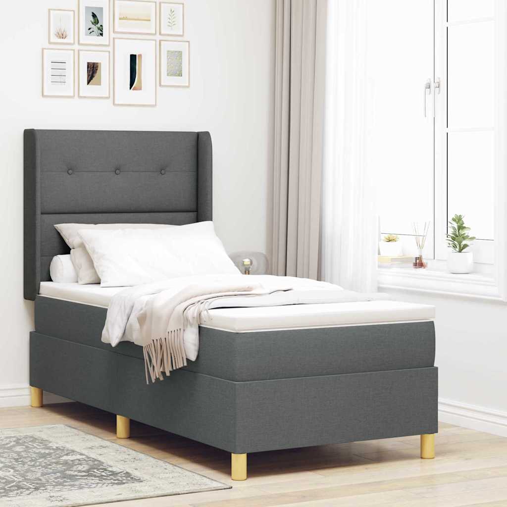 Postel S Boxspringem S Čelo Tmavě Šedá 80 X 200 Cm Textil