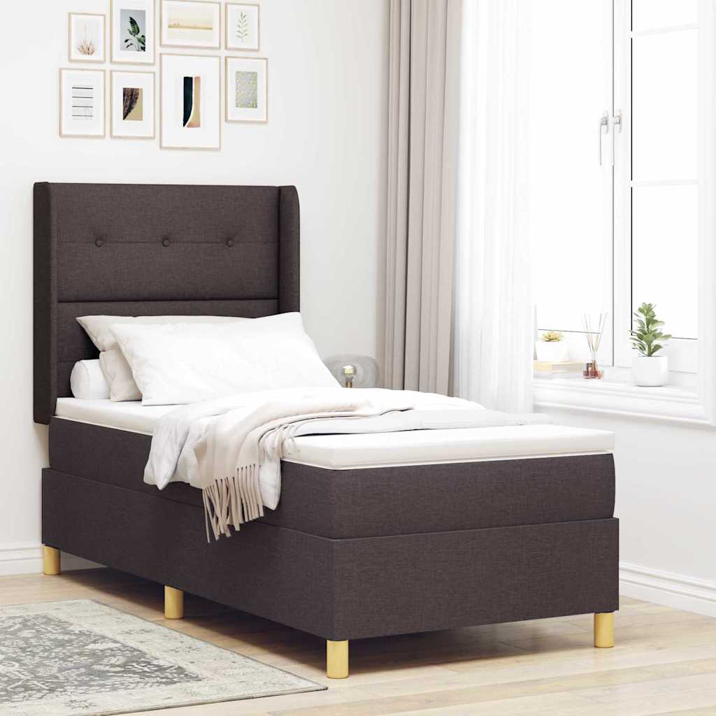 Postel S Boxspringem S Čelo Tmavě Hnědá 80 X 200 Cm Textil