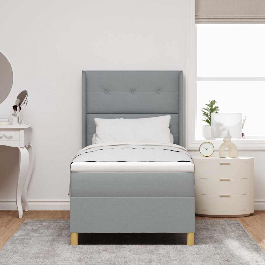 Postel S Boxspringem S Čelo Světle Šedá 90 X 190 Cm Textil