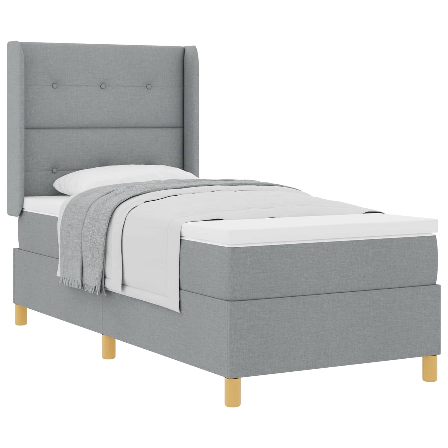 Postel S Boxspringem S Čelo Světle Šedá 90 X 190 Cm Textil