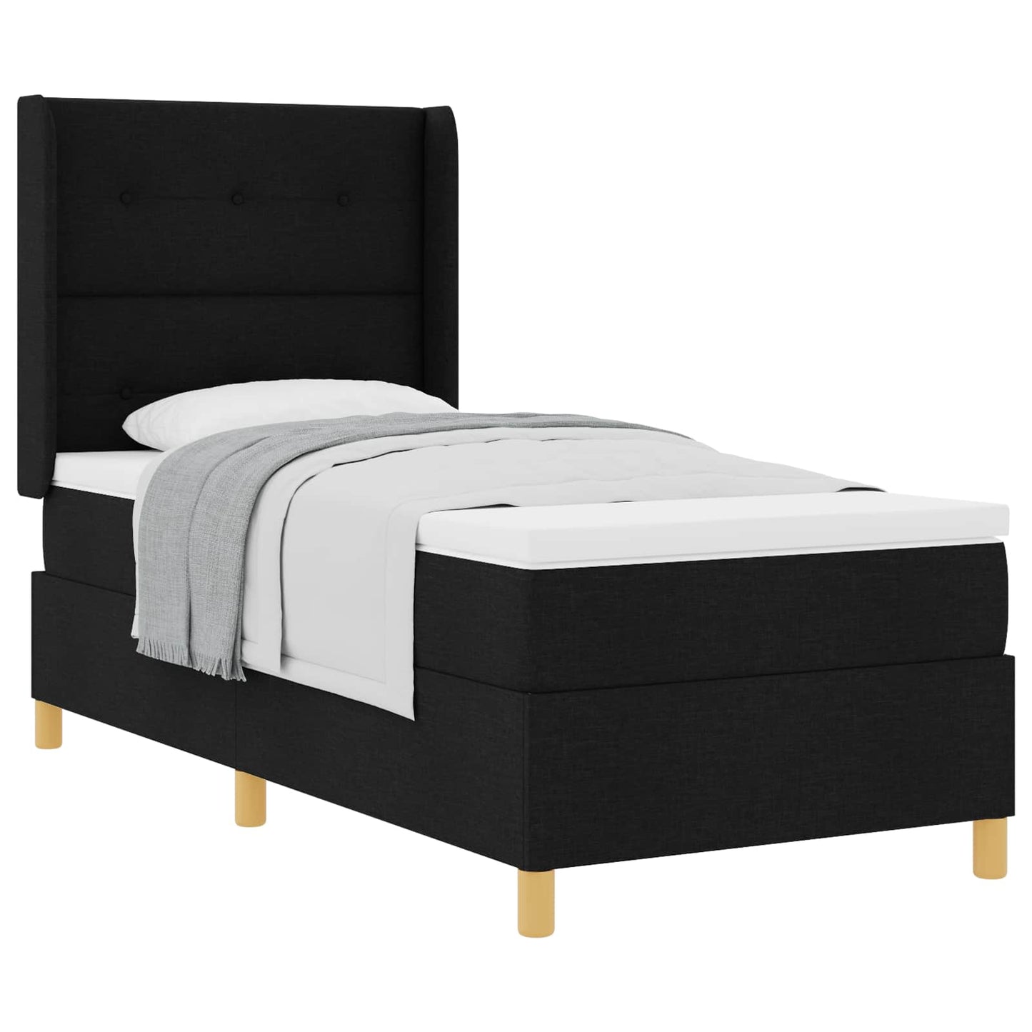 Postel S Boxspringem S Čelo Černá 90 X 190 Cm Textil