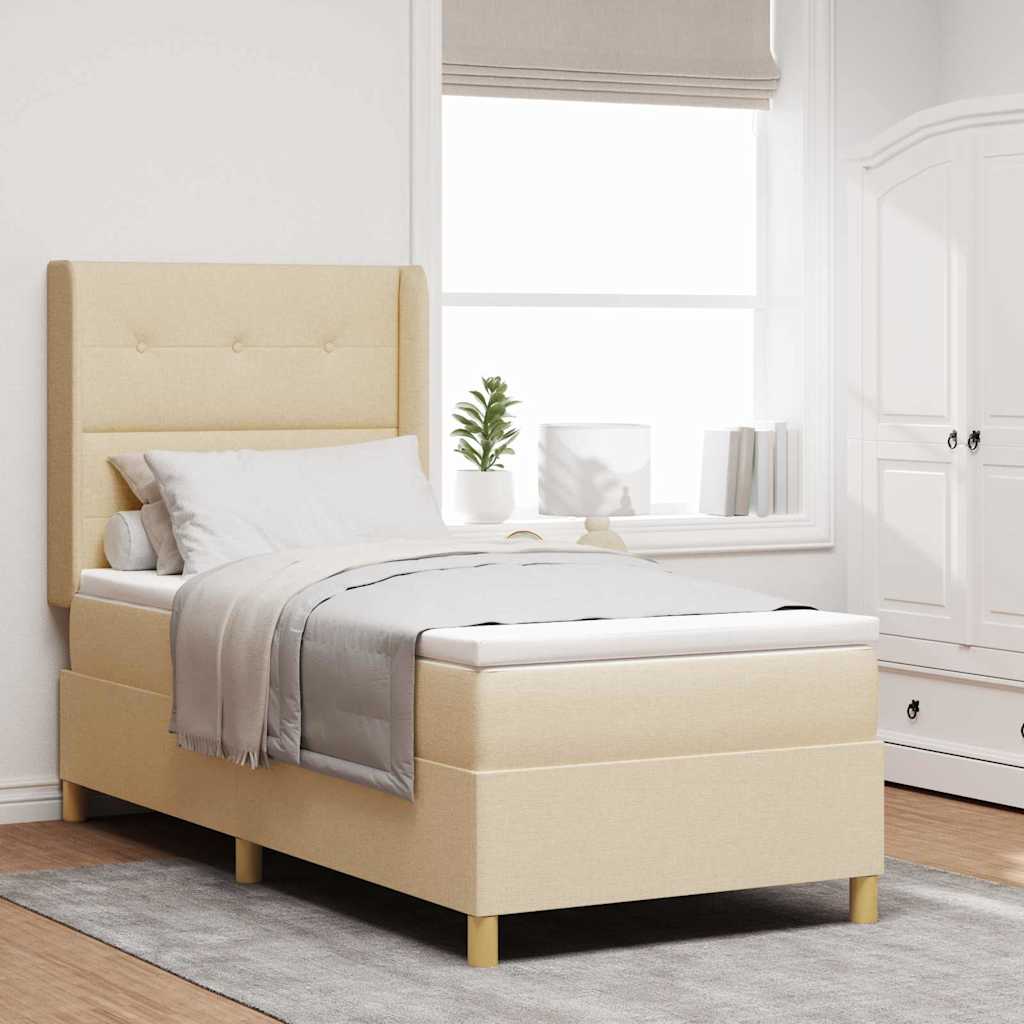 Postel S Boxspringem S Čelo Krémová 90 X 190 Cm Textil