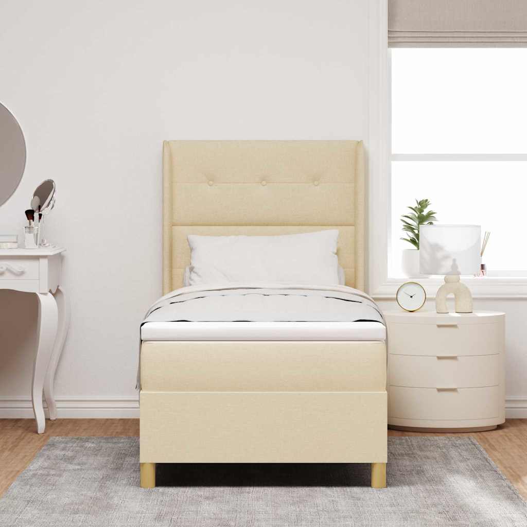 Postel S Boxspringem S Čelo Krémová 90 X 200 Cm Textil