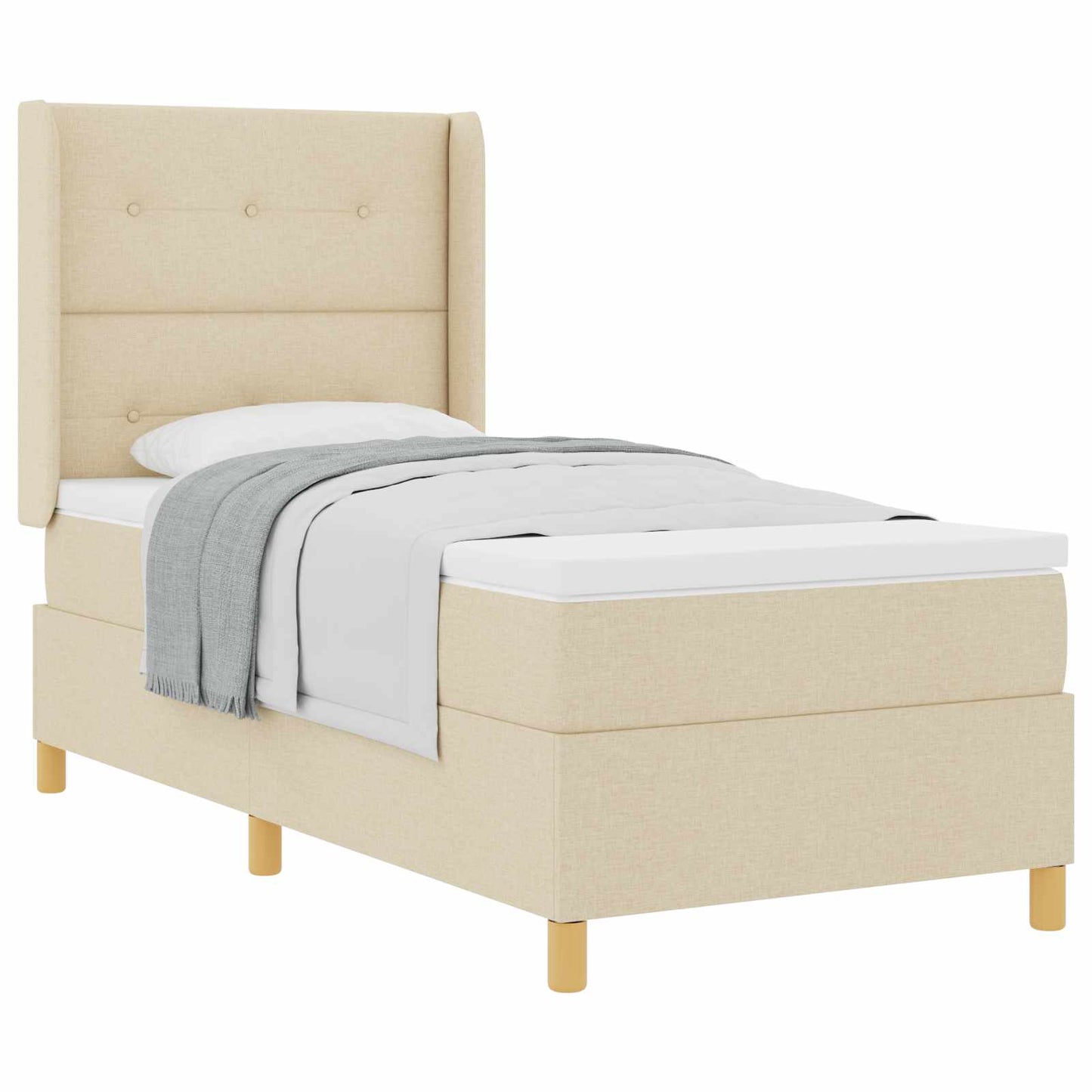 Postel S Boxspringem S Čelo Krémová 100 X 200 Cm Textil