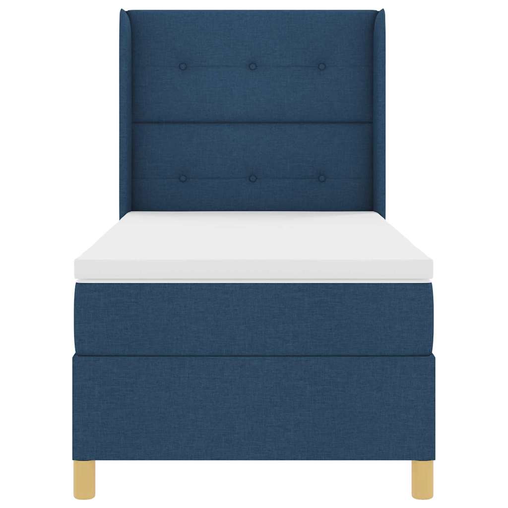 Postel S Boxspringem S Čelo Modrá 100 X 200 Cm Textil