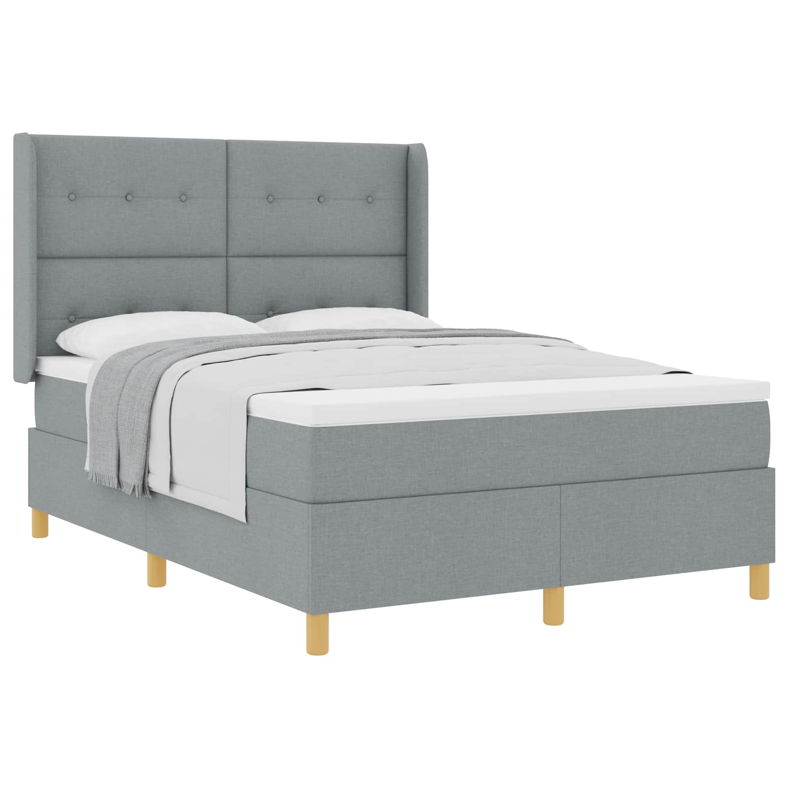 Postel S Boxspringem S Čelo Světle Šedá 140 X 190 Cm Textil