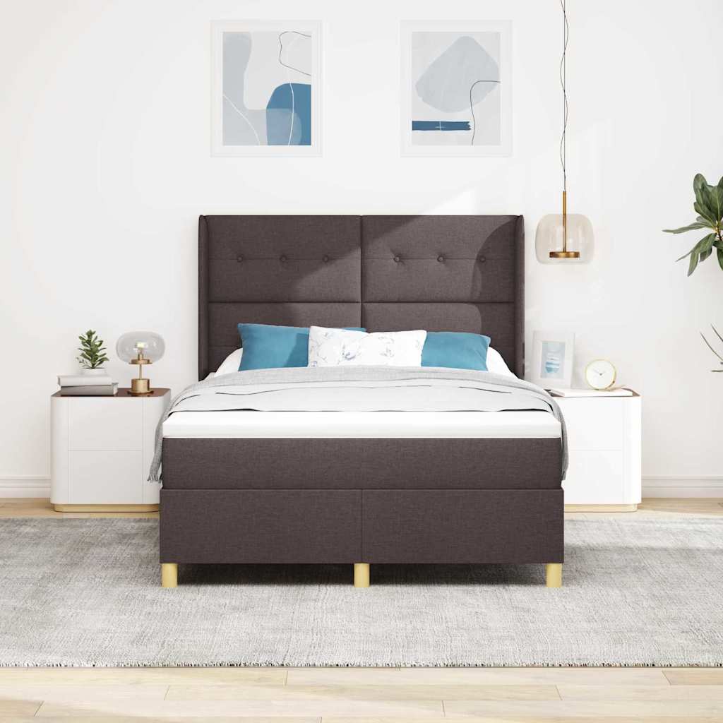 Postel S Boxspringem S Čelo Tmavě Hnědá 140 X 190 Cm Textil