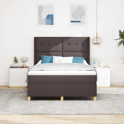 Postel S Boxspringem S Čelo Tmavě Hnědá 140 X 190 Cm Textil