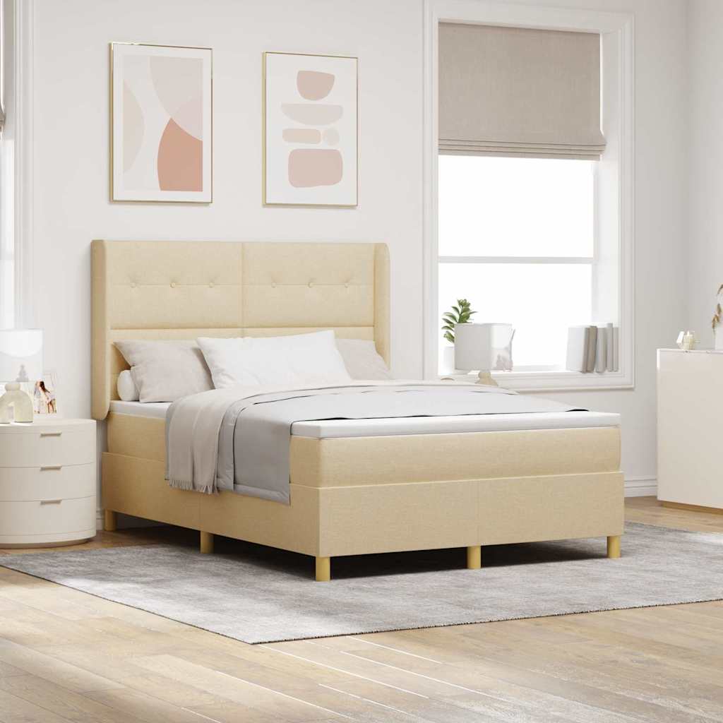 Postel S Boxspringem S Čelo Krémová 140 X 190 Cm Textil