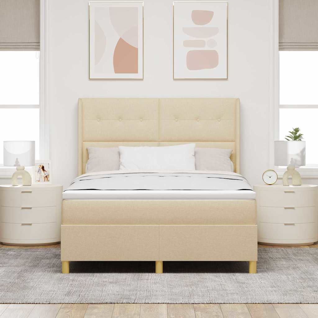 Postel S Boxspringem S Čelo Krémová 140 X 190 Cm Textil
