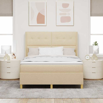 Postel S Boxspringem S Čelo Krémová 140 X 190 Cm Textil