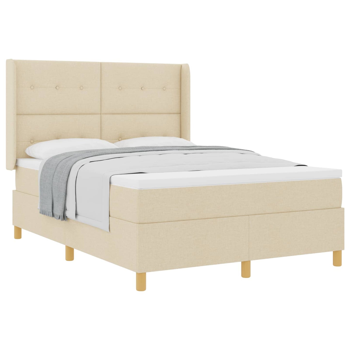 Postel S Boxspringem S Čelo Krémová 140 X 190 Cm Textil