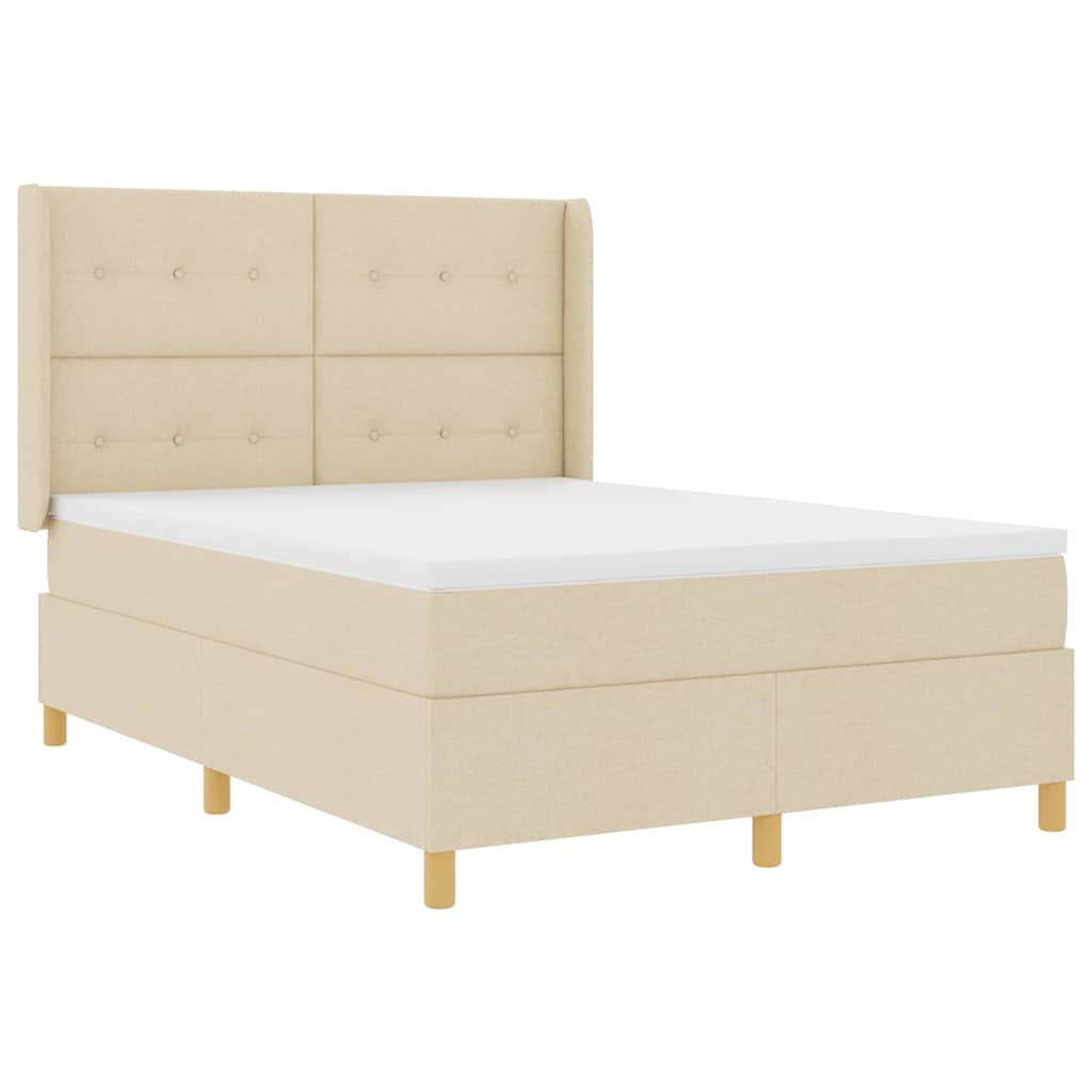 Postel S Boxspringem S Čelo Krémová 140 X 190 Cm Textil
