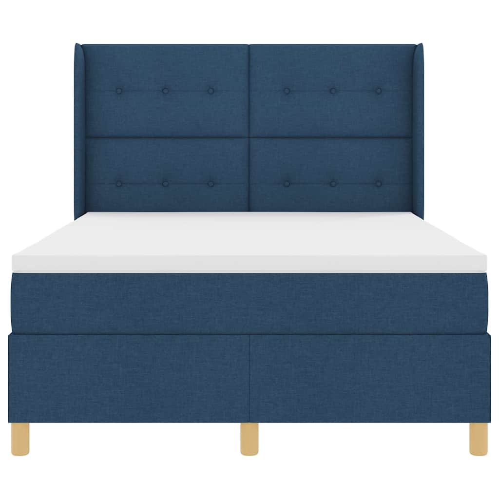 Postel S Boxspringem S Čelo Modrá 140 X 190 Cm Textil