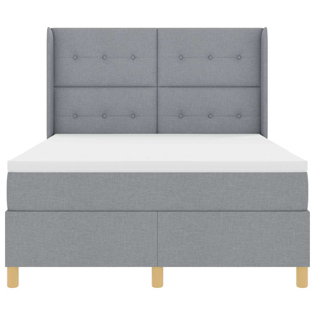 Postel S Boxspringem S Čelo Světle Šedá 140 X 200 Cm Textil