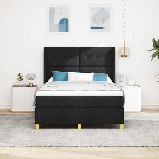 Postel S Boxspringem S Čelo Černá 160 X 200 Cm Textil