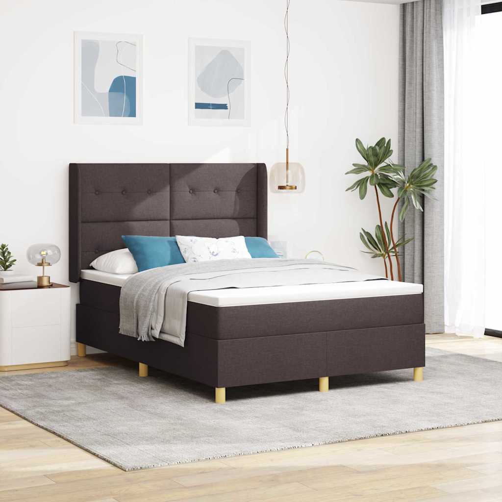 Postel S Boxspringem S Čelo Tmavě Hnědá 160 X 200 Cm Textil
