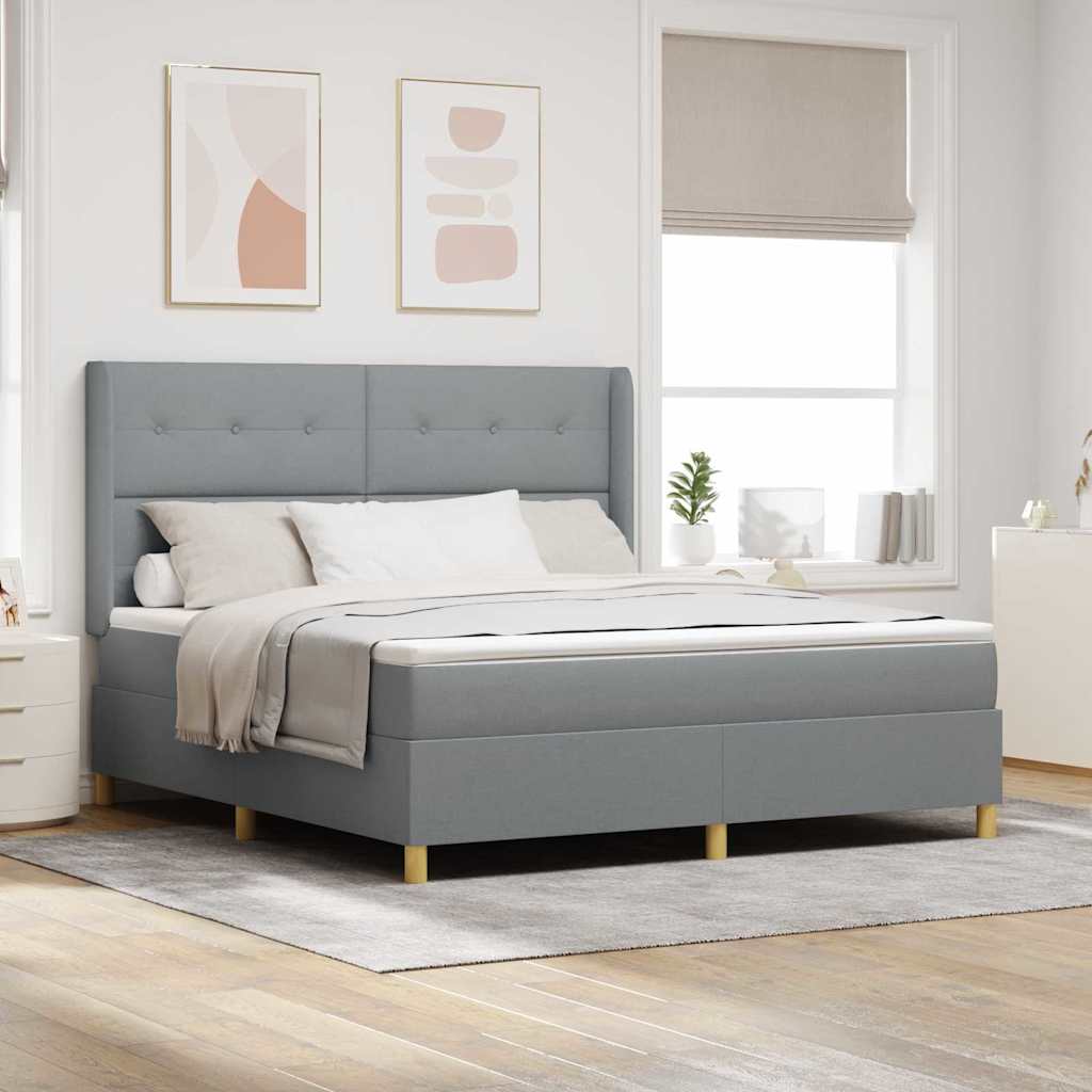 Postel S Boxspringem S Čelo Světle Šedá 180 X 200 Cm Textil