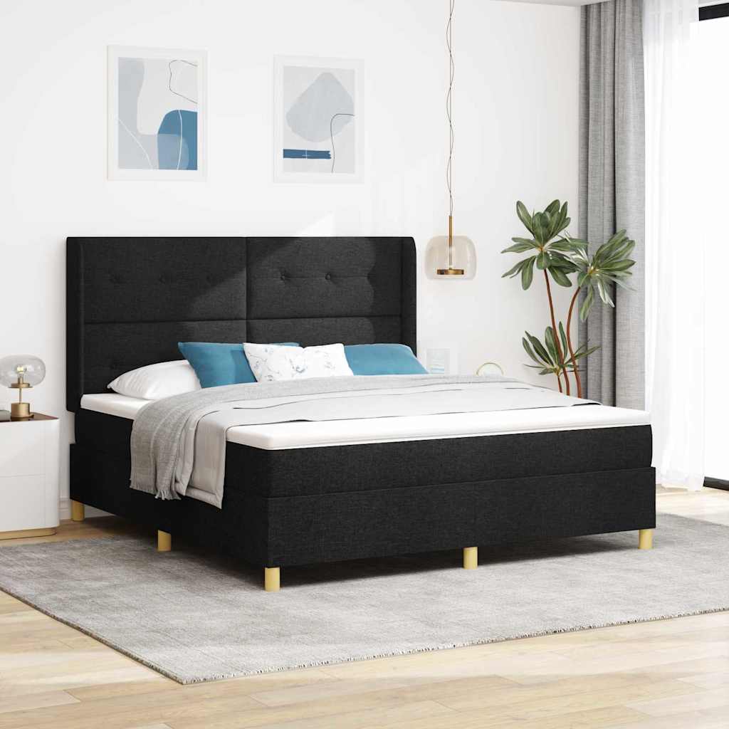 Postel S Boxspringem S Čelo Černá 180 X 200 Cm Textil