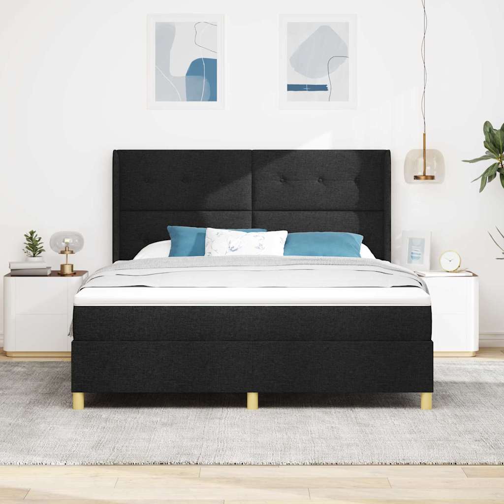 Postel S Boxspringem S Čelo Černá 180 X 200 Cm Textil