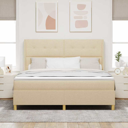 Postel S Boxspringem S Čelo Krémová 180 X 200 Cm Textil