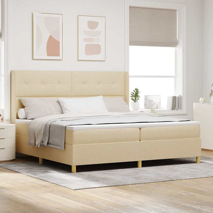 Postel S Boxspringem S Čelo Krémová 200 X 200 Cm Textil