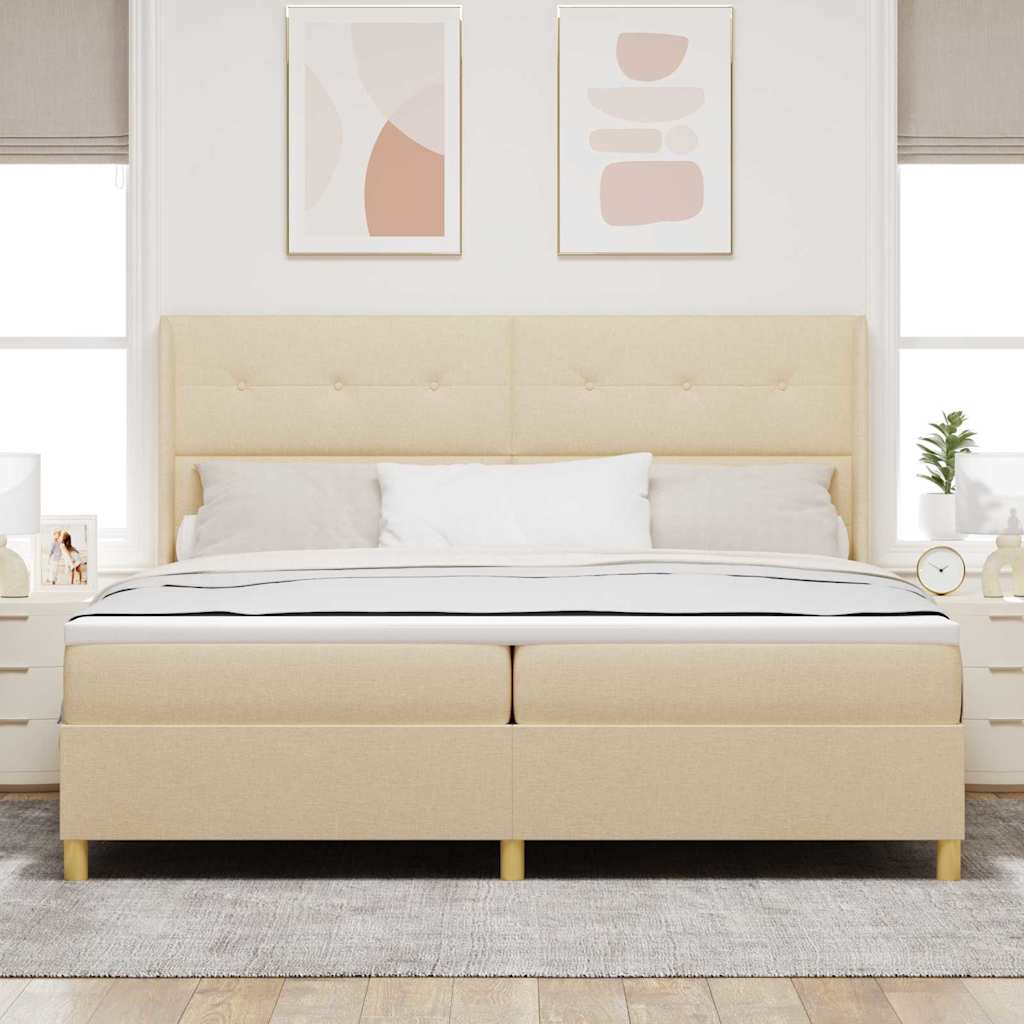 Postel S Boxspringem S Čelo Krémová 200 X 200 Cm Textil