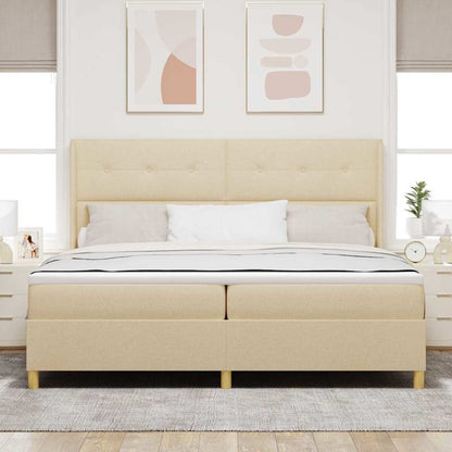 Postel S Boxspringem S Čelo Krémová 200 X 200 Cm Textil