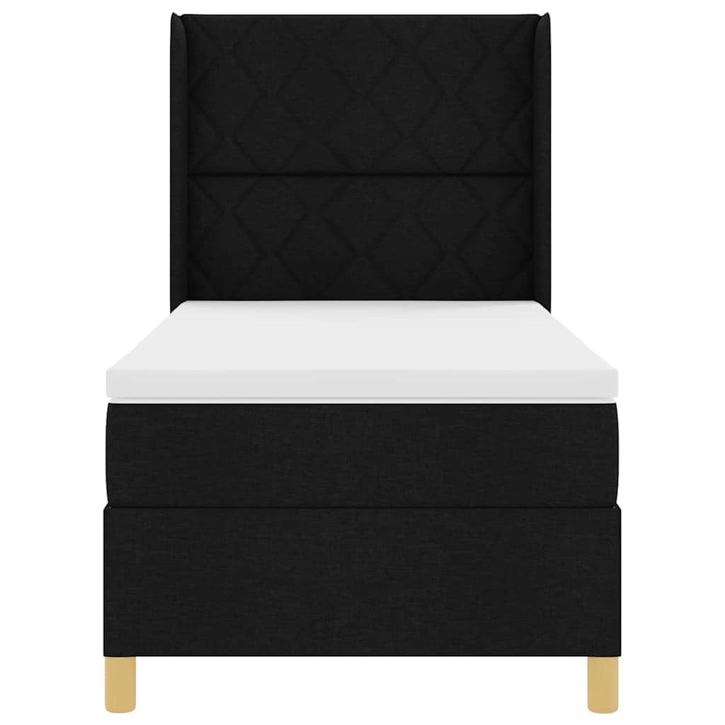 Postel S Boxspringem S Čelo Černá 100 X 200 Cm Textil