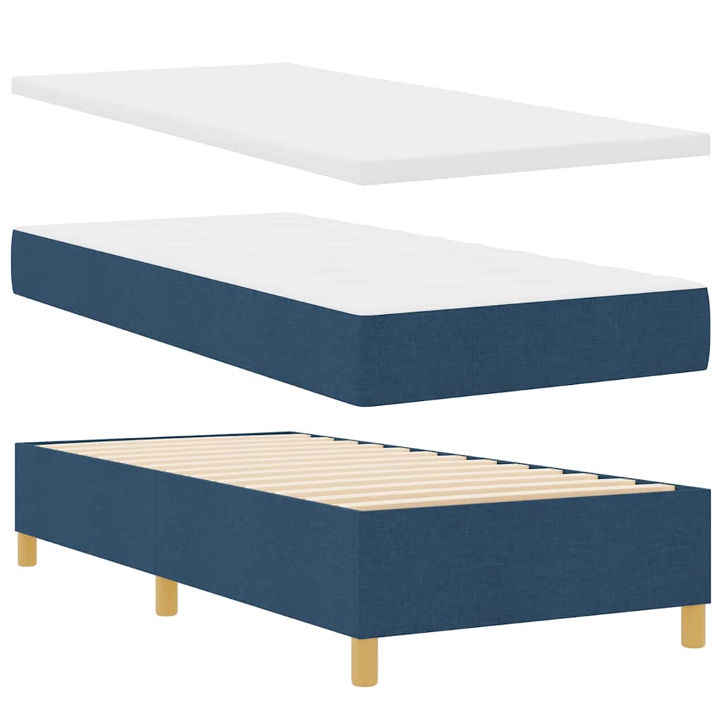 Postel S Boxspringem S Čelo Modrá 100 X 200 Cm Textil