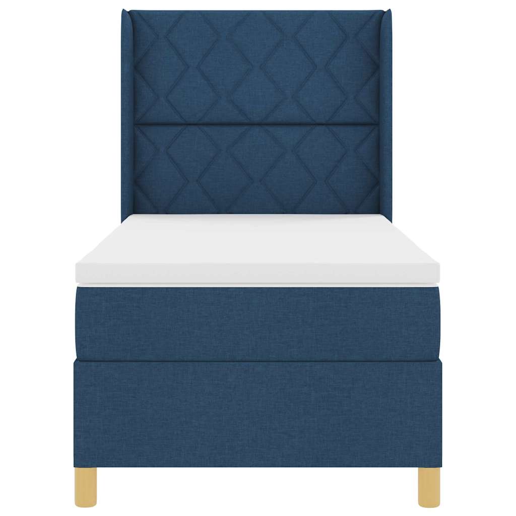 Postel S Boxspringem S Čelo Modrá 100 X 200 Cm Textil