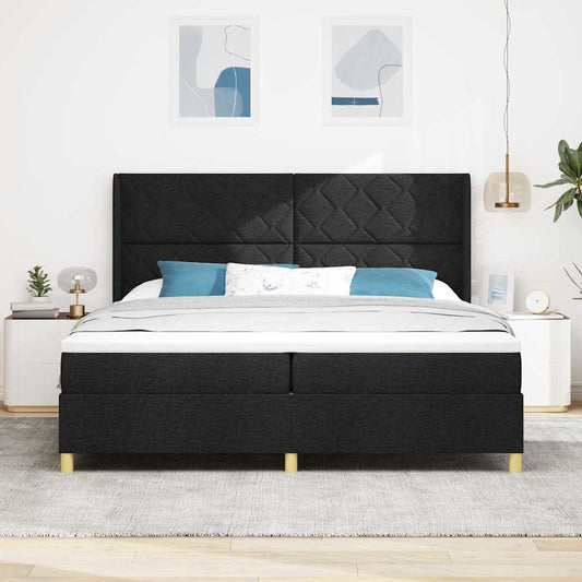 Postel S Boxspringem S Čelo Černá 200 X 200 Cm Textil