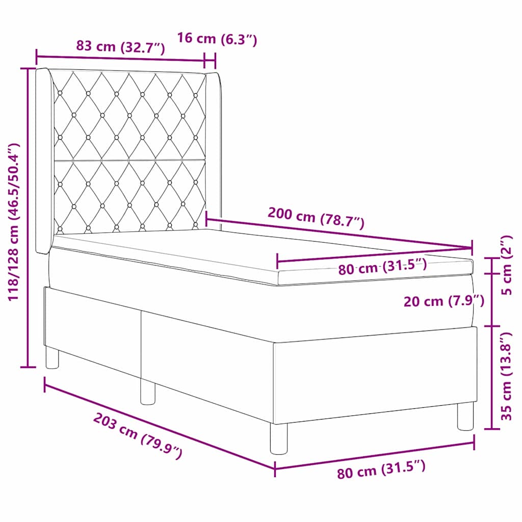 Postel S Boxspringem S Matrací Světle Šedá 80 X 200 Cm Samet