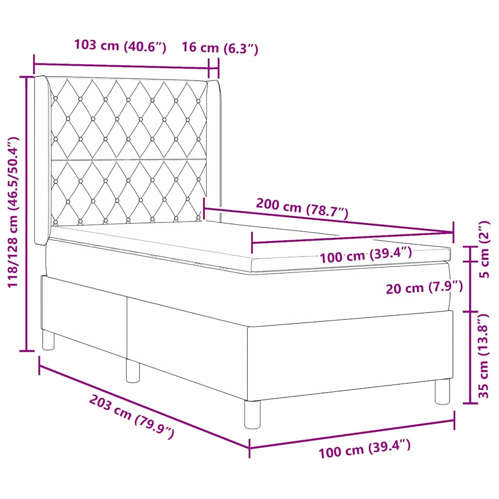 Postel S Boxspringem S Matrací Světle Šedá 100 X 200 Cm Samet