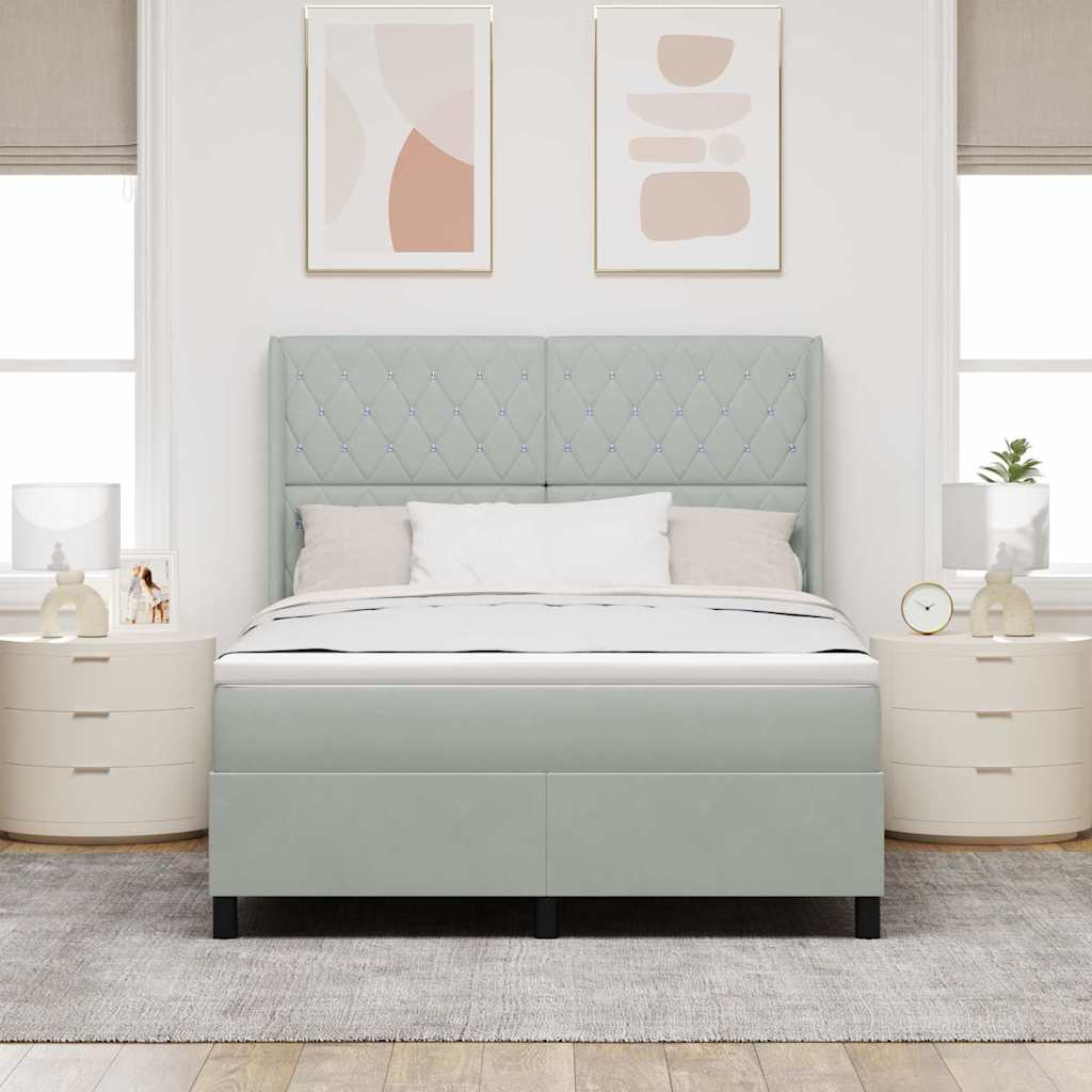 Postel S Boxspringem S Matrací Světle Šedá 140 X 190 Cm Samet